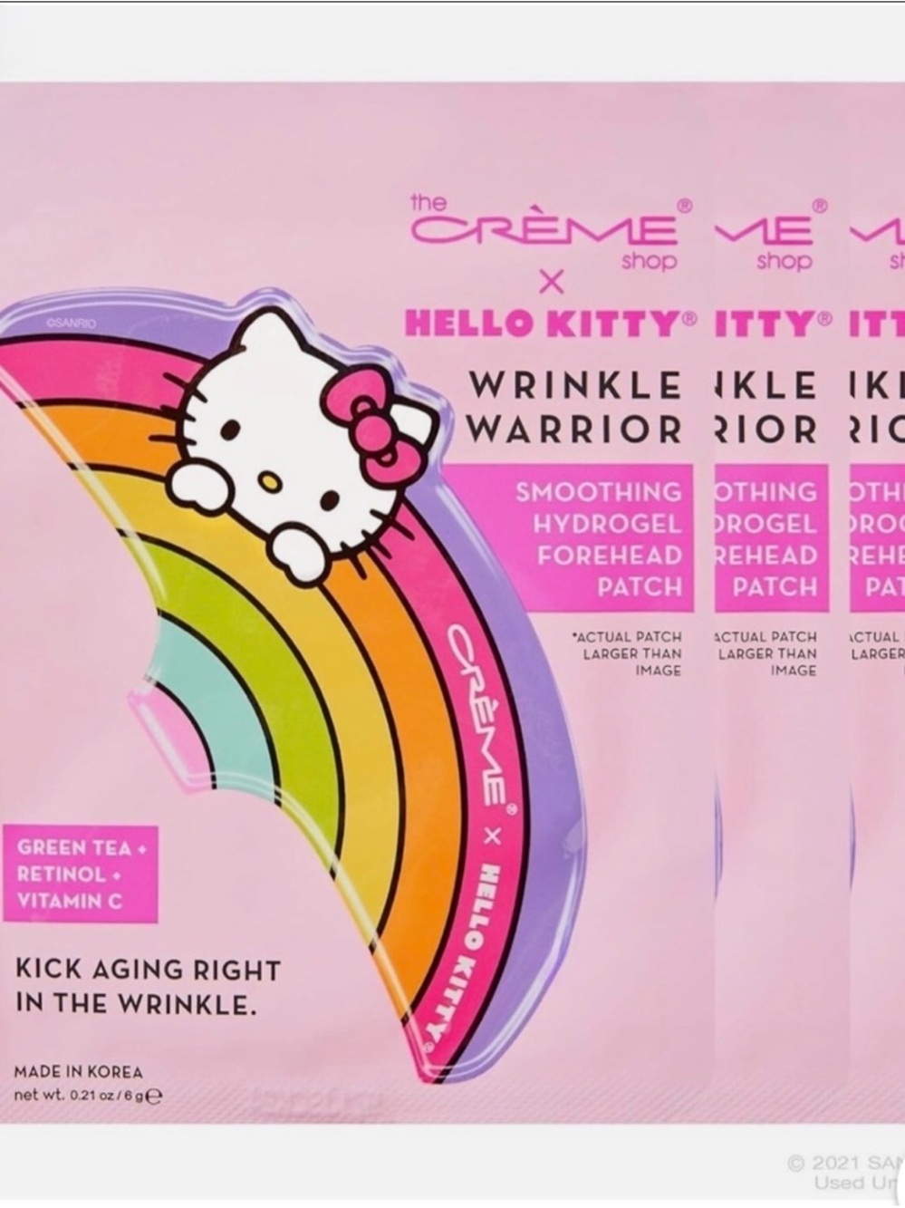 3 Hello Kitty Pink Rainbow Wrinkle Warrior Forehead Patches - Picture 2 of 4